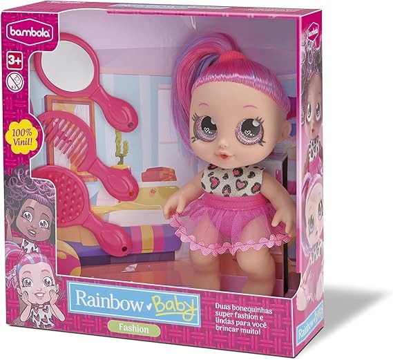 Boneca Rainbow Baby 100 % Vinil Super Fashion Com Acessórios  2 - 4 anos