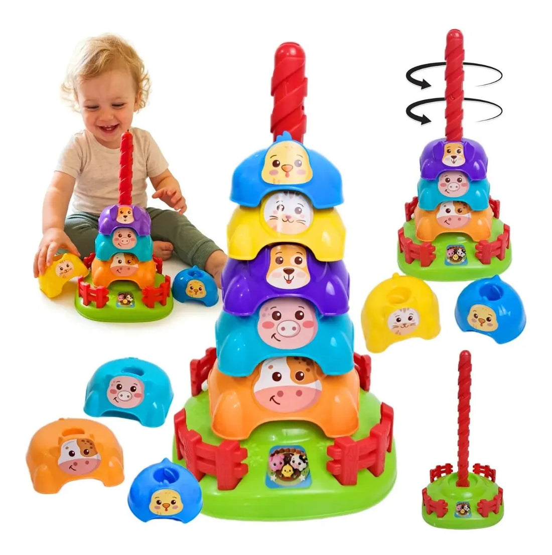 Brinquedo Educativo Infantil Empilhar Torre Gira Zoo 0 - 2 anos