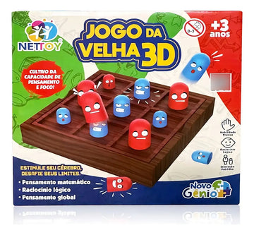Jogo da Velha 3D Tridimensional Com Tabuleiro de Madeira e Peças Empilháveis 4 - 6 anos