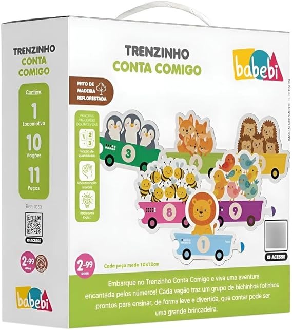 Babebi Trenzinho Conta Comigo, Brinquedo Educativo com 11 Peças, Números de 1-10 2 - 4 anos