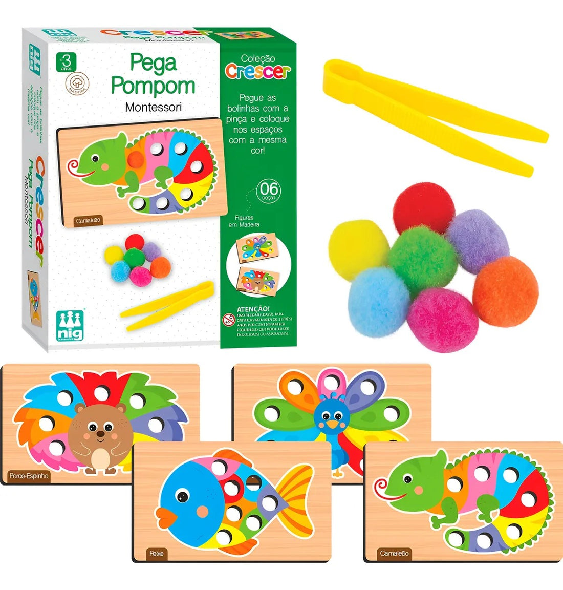 Nig Brinquedos Jogo Educativo Madeira Crescer Pega Pompom 4 - 6 anos