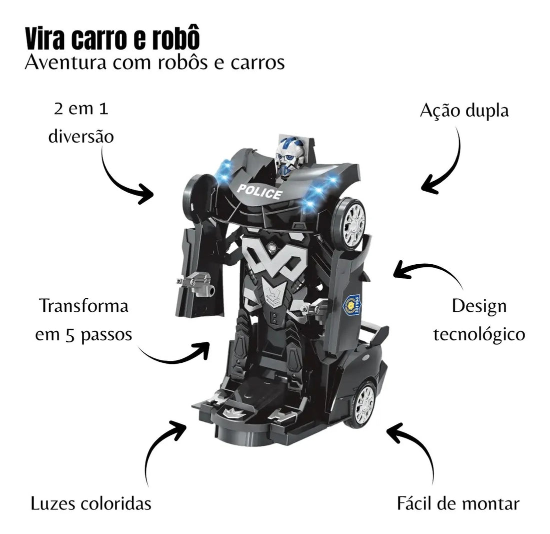 Carro Bate E Volta Robô New Police Transformável 4 - 6 anos