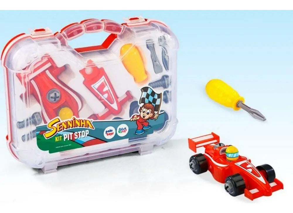 Maleta Brinquedo Pokitoys Senninha Pit Stop F1 14 Peças Monta Desmonta 4 - 6 Anos