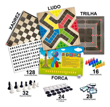 6 Em 1 Jogos Clássicos Dama Ludo Xadrez Trilha Dominó Forca 6 - 8 anos
