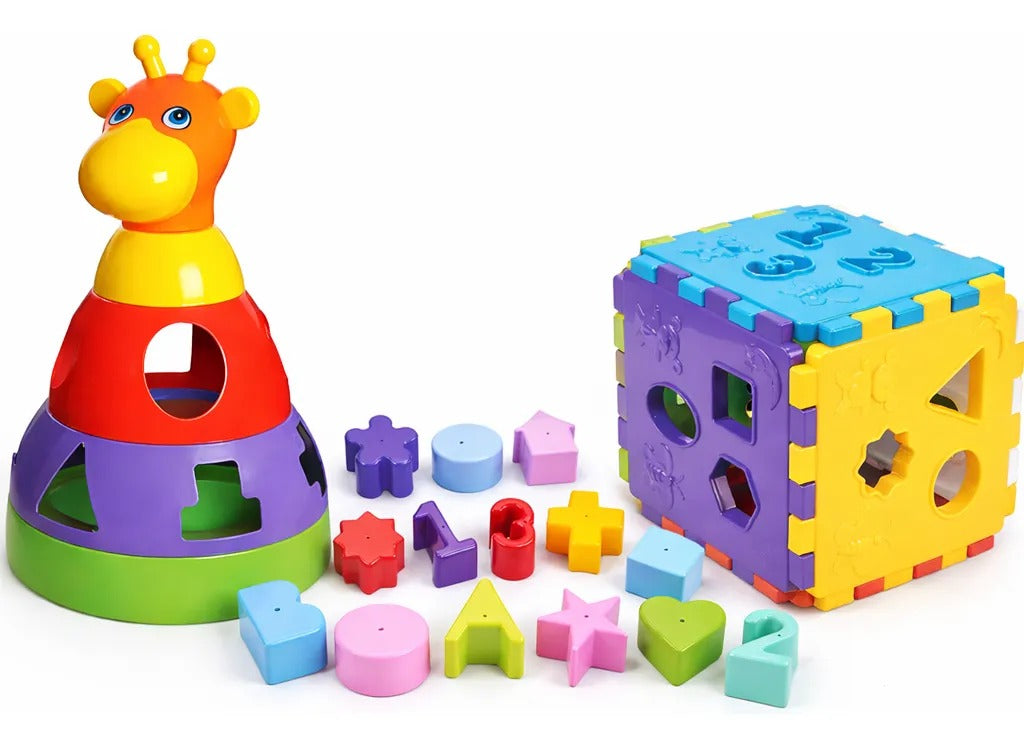 Cubo Girafa Didático Brinquedo Educativo Formas Encaixe 0 - 2 anos